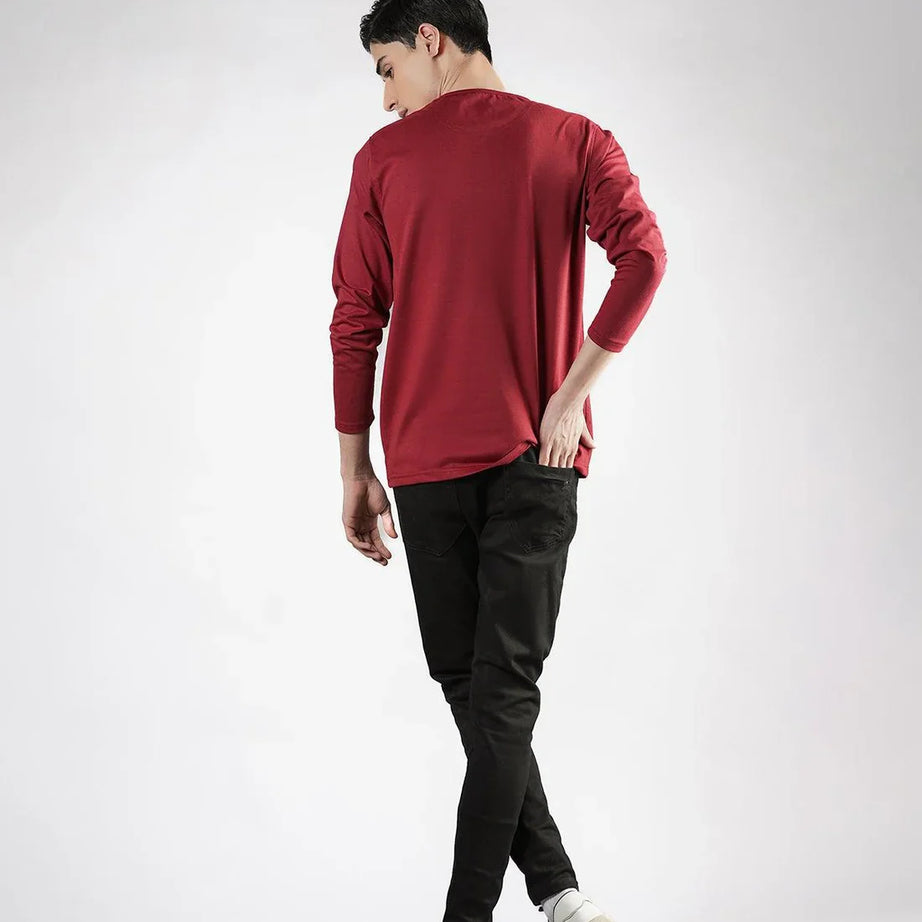 Maroon Henley Full Sleeves