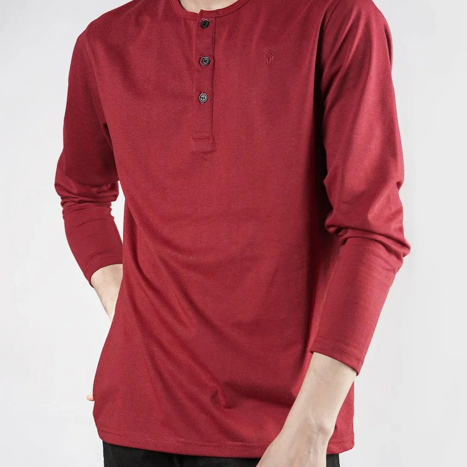 Maroon Henley Full Sleeves