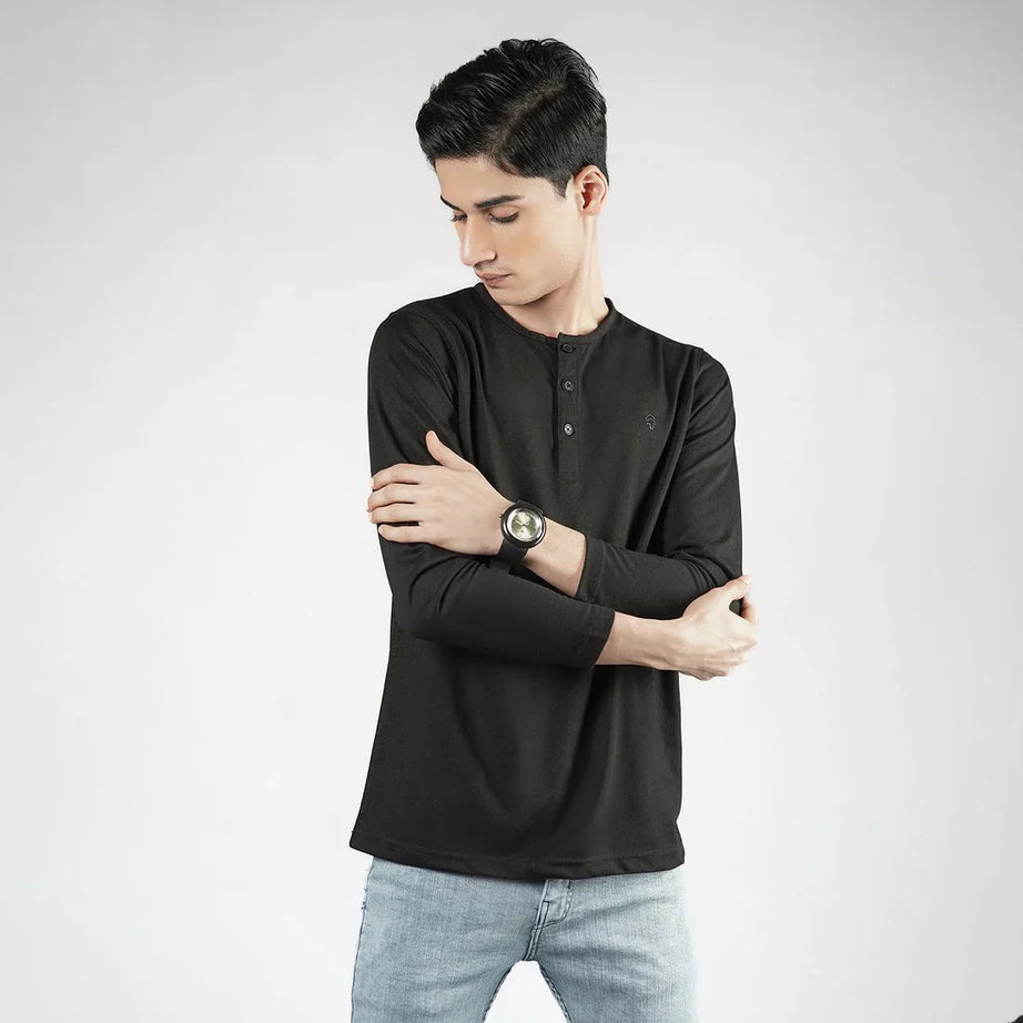 Black Henley Full Sleeves