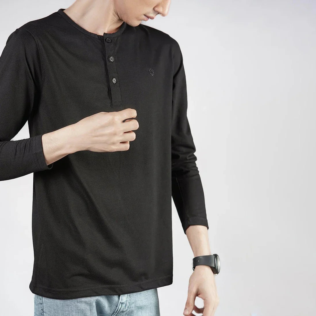 Black Henley Full Sleeves