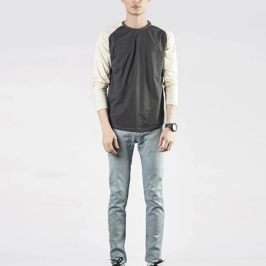 Pastel Yellow & Charcoal Raglan Full Sleeves