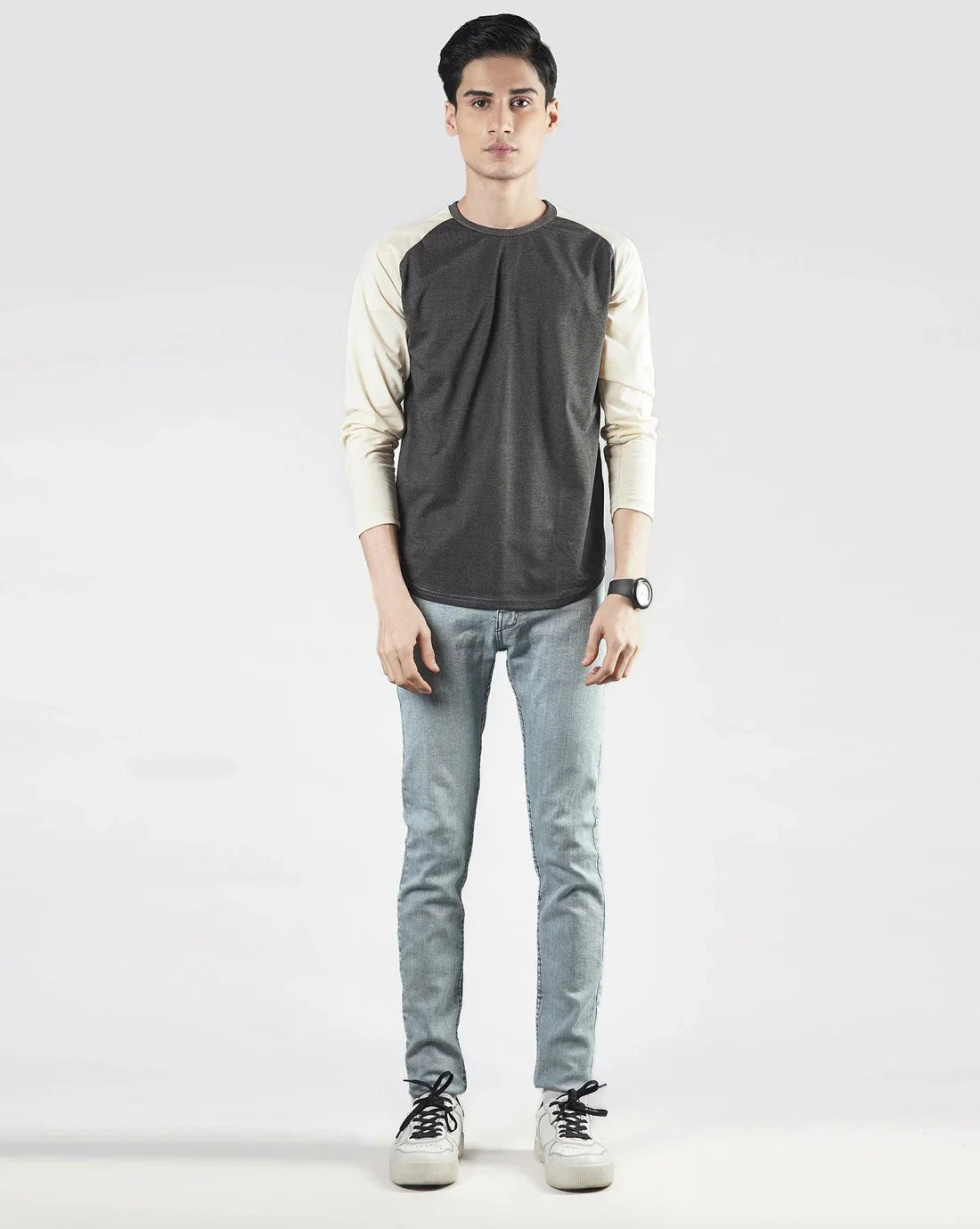 Pastel Yellow & Charcoal Raglan Full Sleeves