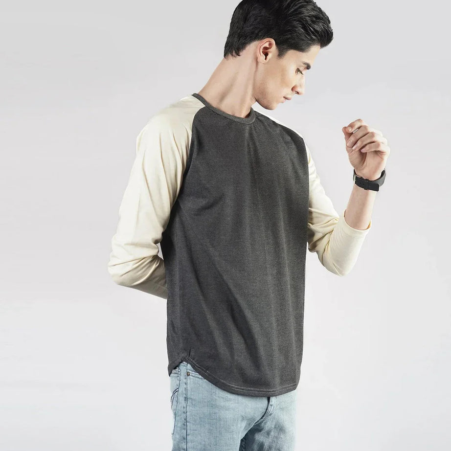 Pastel Yellow & Charcoal Raglan Full Sleeves