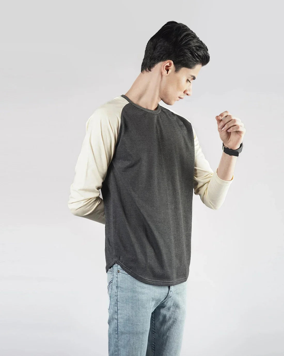 Pastel Yellow & Charcoal Raglan Full Sleeves