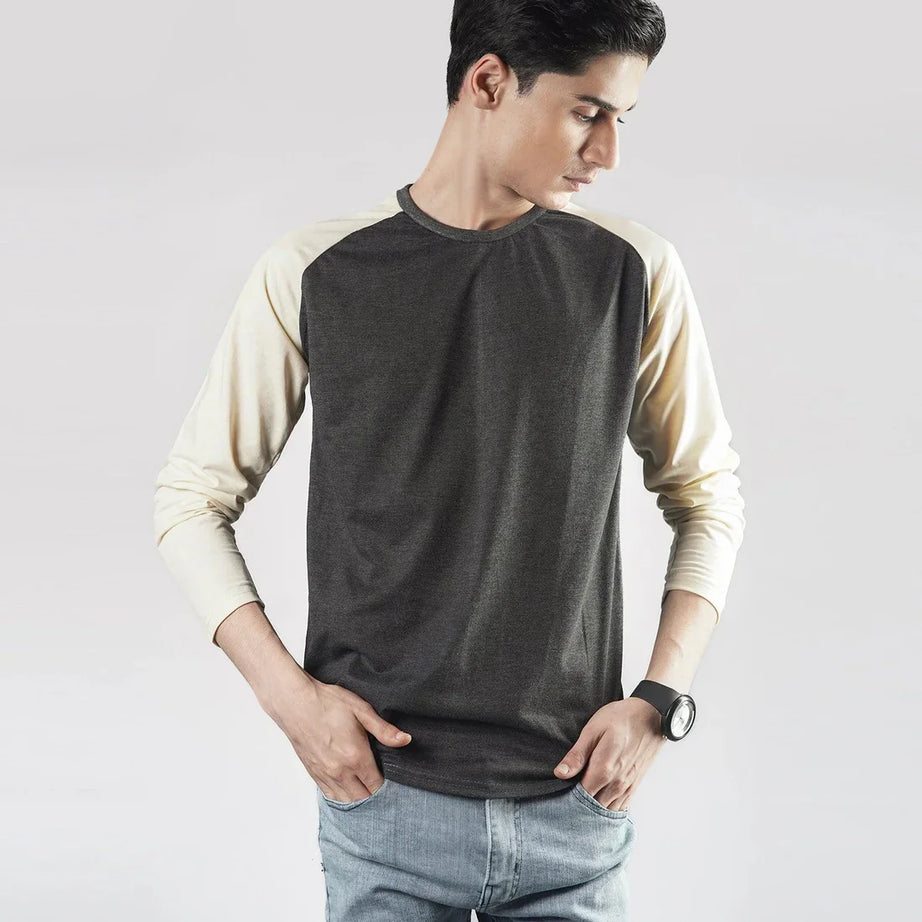 Pastel Yellow & Charcoal Raglan Full Sleeves