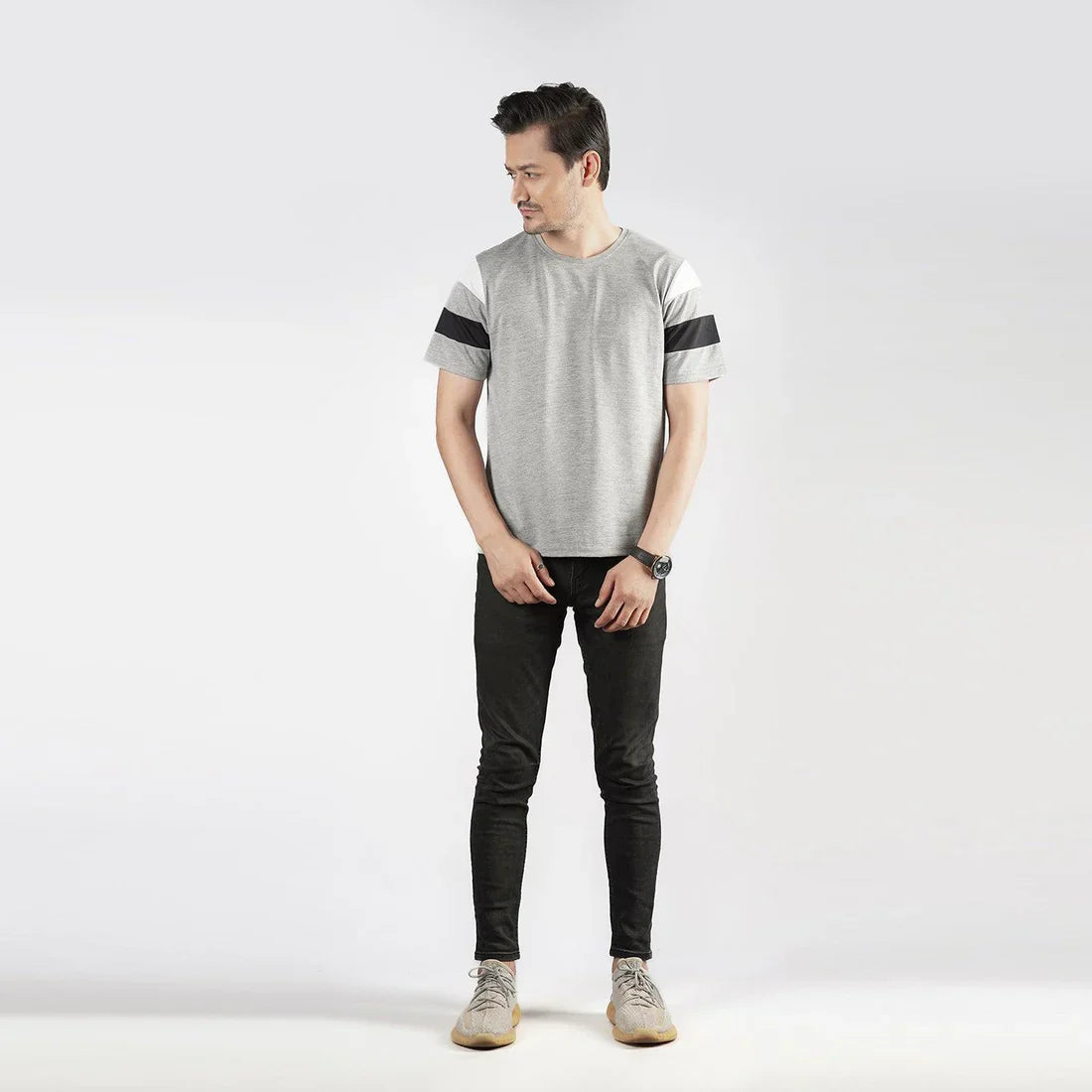 Grey Panel Sleeve T-Shirt