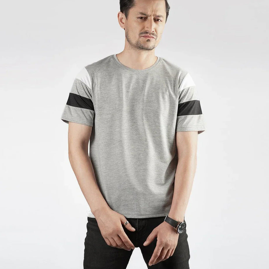 Grey Panel Sleeve T-Shirt