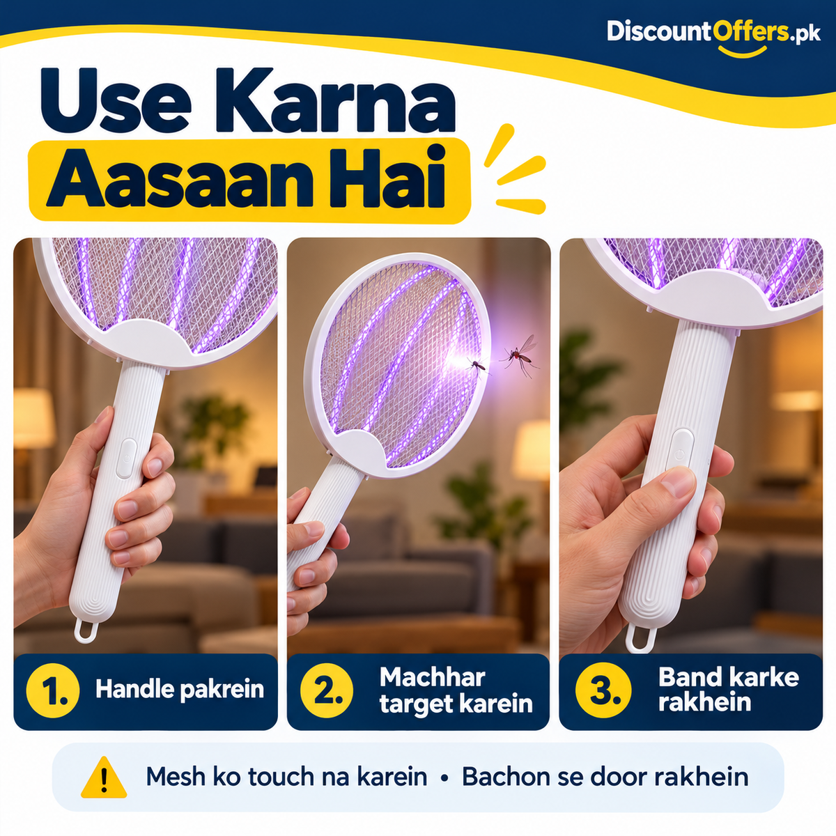 Foldable Electric Mosquito Swatter Racket