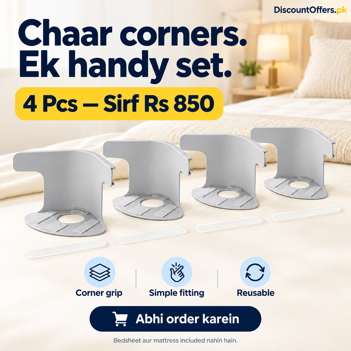 4 Pcs Bed Sheet Corner Clips