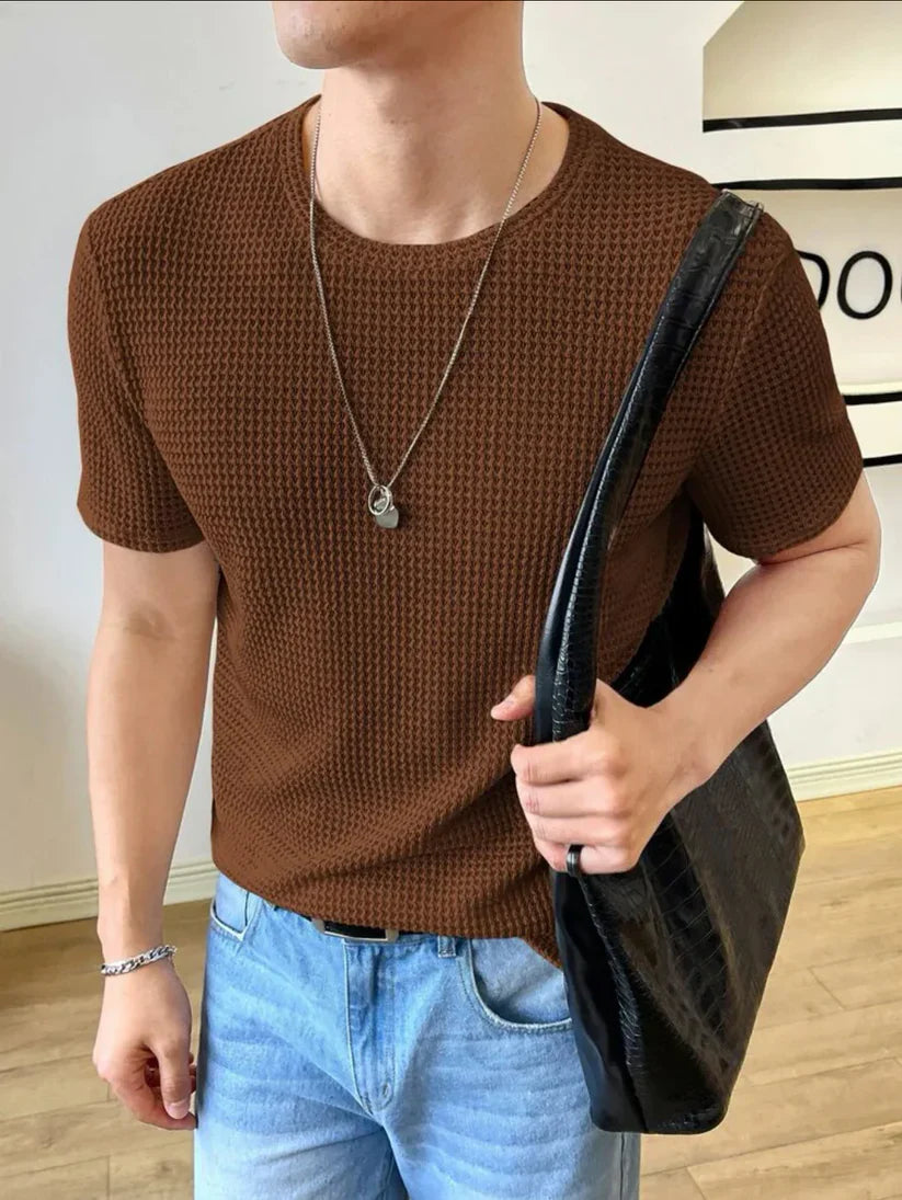 Waffle Knitted T-Shirt – BROWN
