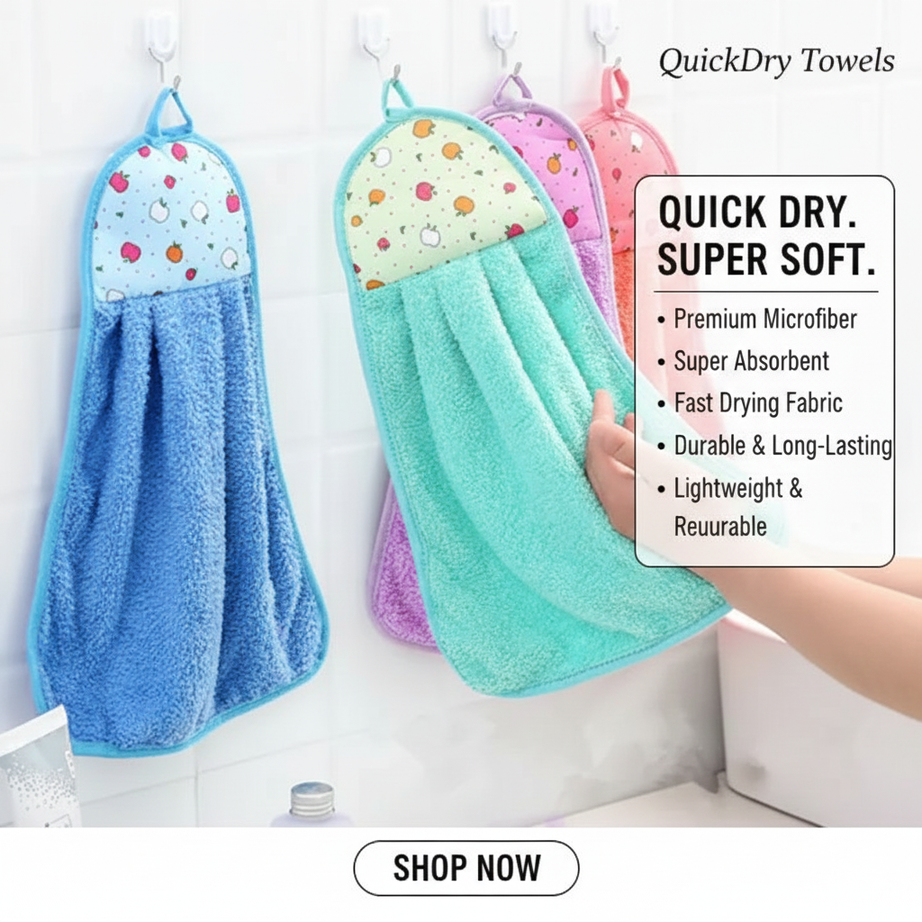 Pack of 3 Microfiber Hand Towel Kitchen/Bathroom Soft Hand Towel