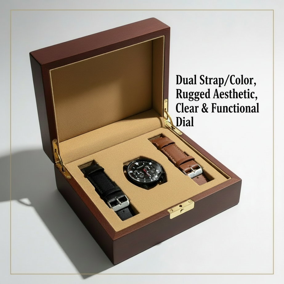 GearLine Dual Strap Black & Brown Men Watch
