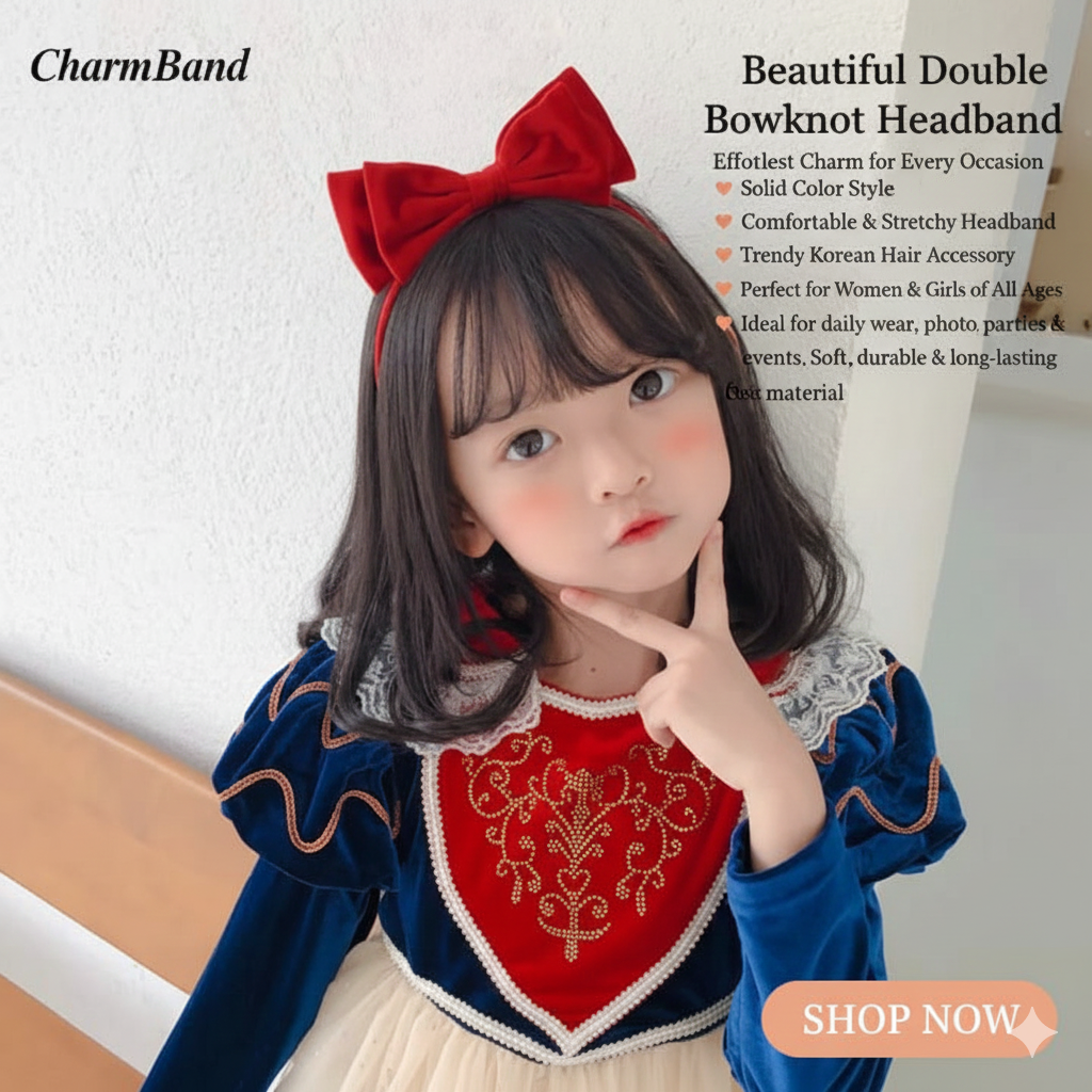 Pack Of 2 - Fashion Double Bowknot Headband Solid Color Hair Bands Accessories Solid Color Headband