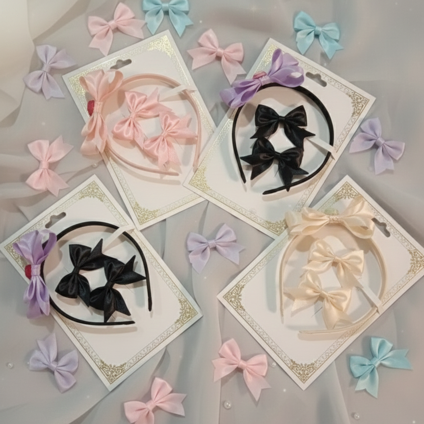 Pack Of 2 - Fashion Double Bowknot Headband Solid Color Hair Bands Accessories Solid Color Headband