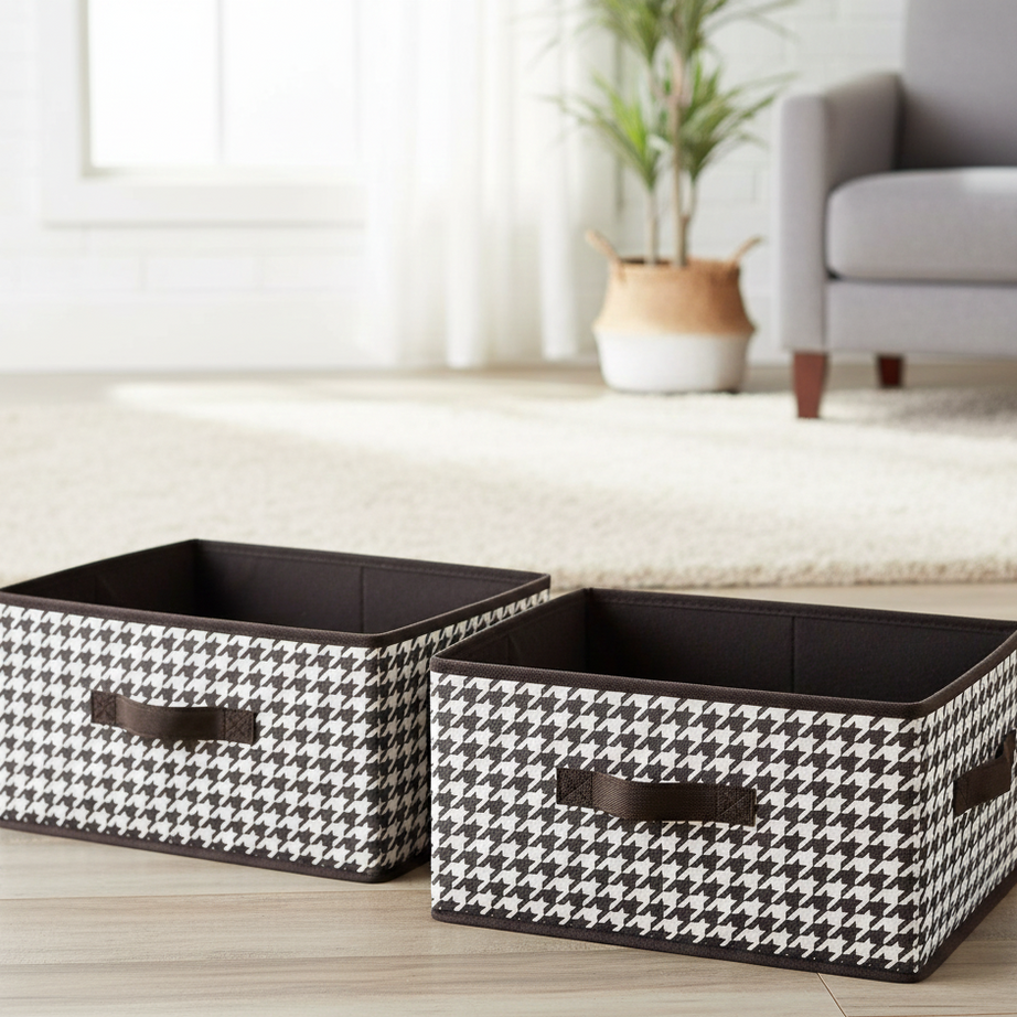 Checkered Storage Cubes - Houndstooth Premium Washable Foldable Storage Box – Large Capacity Organizer
