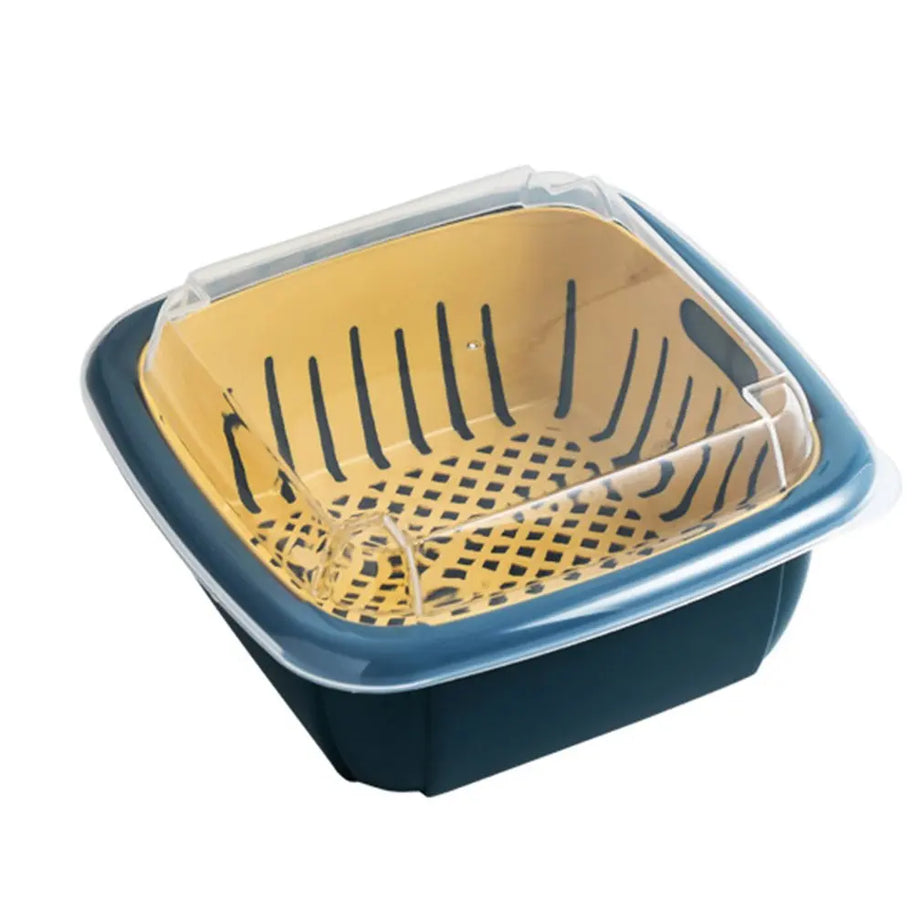 Pack of 2 Double Drain Kitchen Wash Basket and Refrigerator Strainer Vegetable Fruit Storage