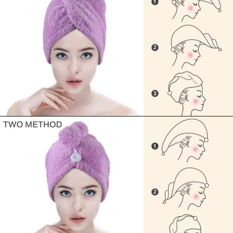 (Pack of 3) Microfiber High Absorbent Quick Dry Wrap Hair Bath Towels Shower Cap for Women