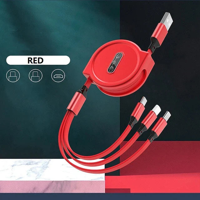 Extendable Data Cable 3 In 1 USB Charge for  Micro-USB Type C Wire Portable For Fast Charging