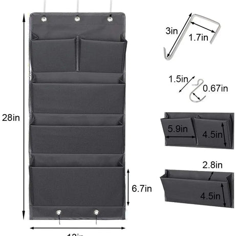 Soft Fabric Wall Mount/Over Door Hanging Storage Organizer With 4 Large Cascading Pockets For Holds Office Supplies, Planners, File Folders, Notebooks