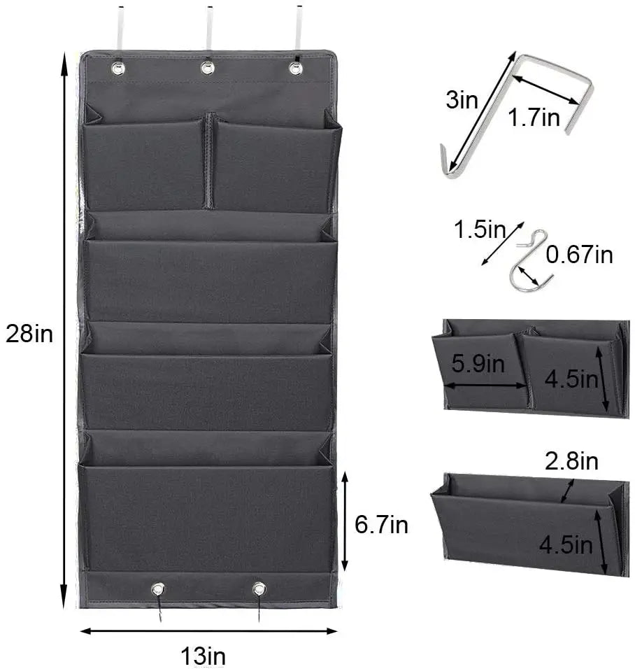 Soft Fabric Wall Mount/Over Door Hanging Storage Organizer With 4 Large Cascading Pockets For Holds Office Supplies, Planners, File Folders, Notebooks