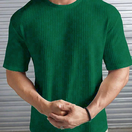 Oversized Waffle Knit Tee for Men – BOTTLE GREEN