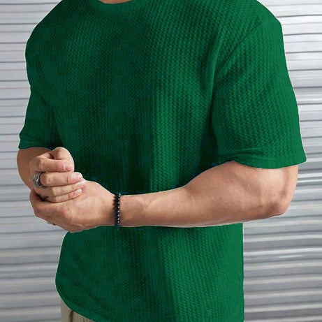 Oversized Waffle Knit Tee for Men – BOTTLE GREEN