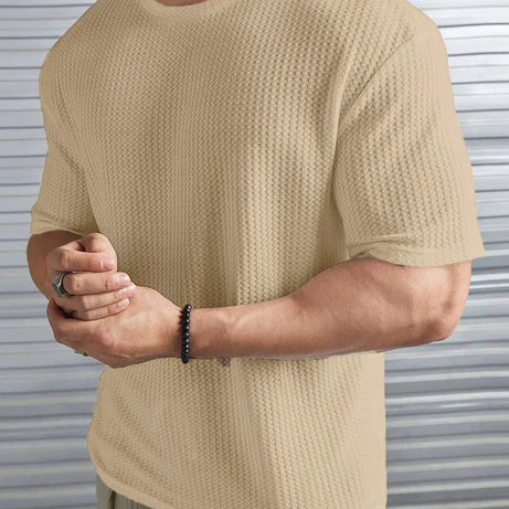 Oversized Waffle Knit Tee for Men – BEIGE