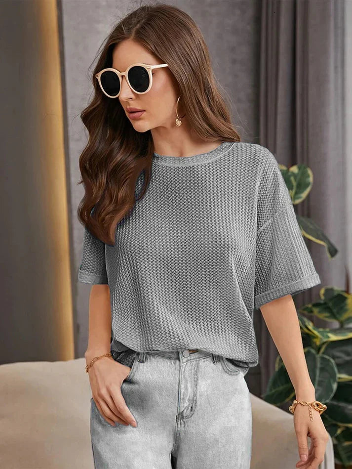 Premium Oversized Waffle Knitted Tee – Grey