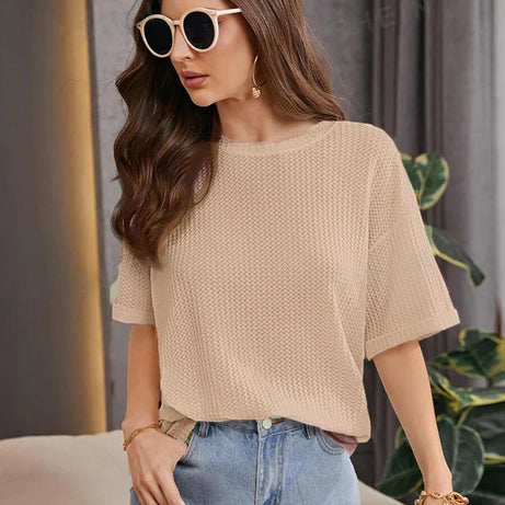Premium Oversized Waffle Knitted Tee – Beige