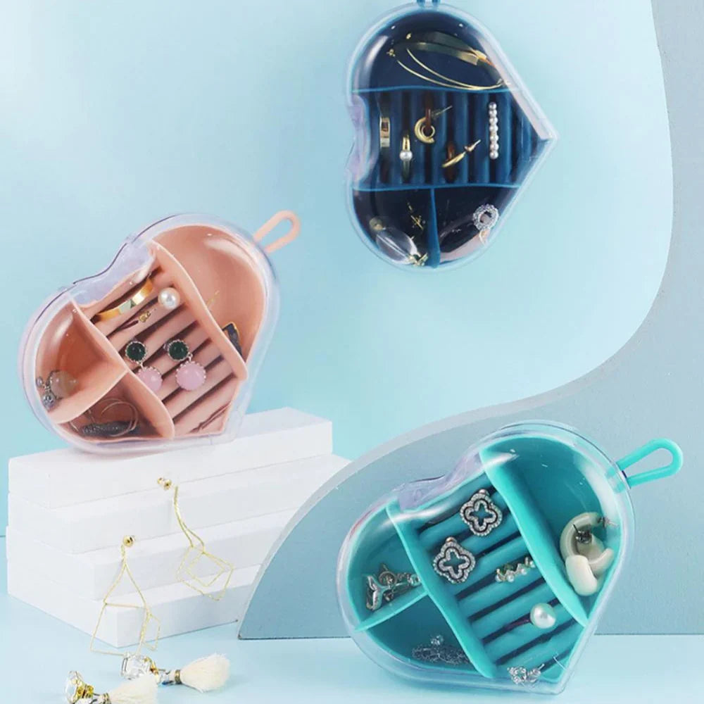 Portable Multi Grid Jewelry Storage Case in Heart Shape for Necklace Earing and Rings