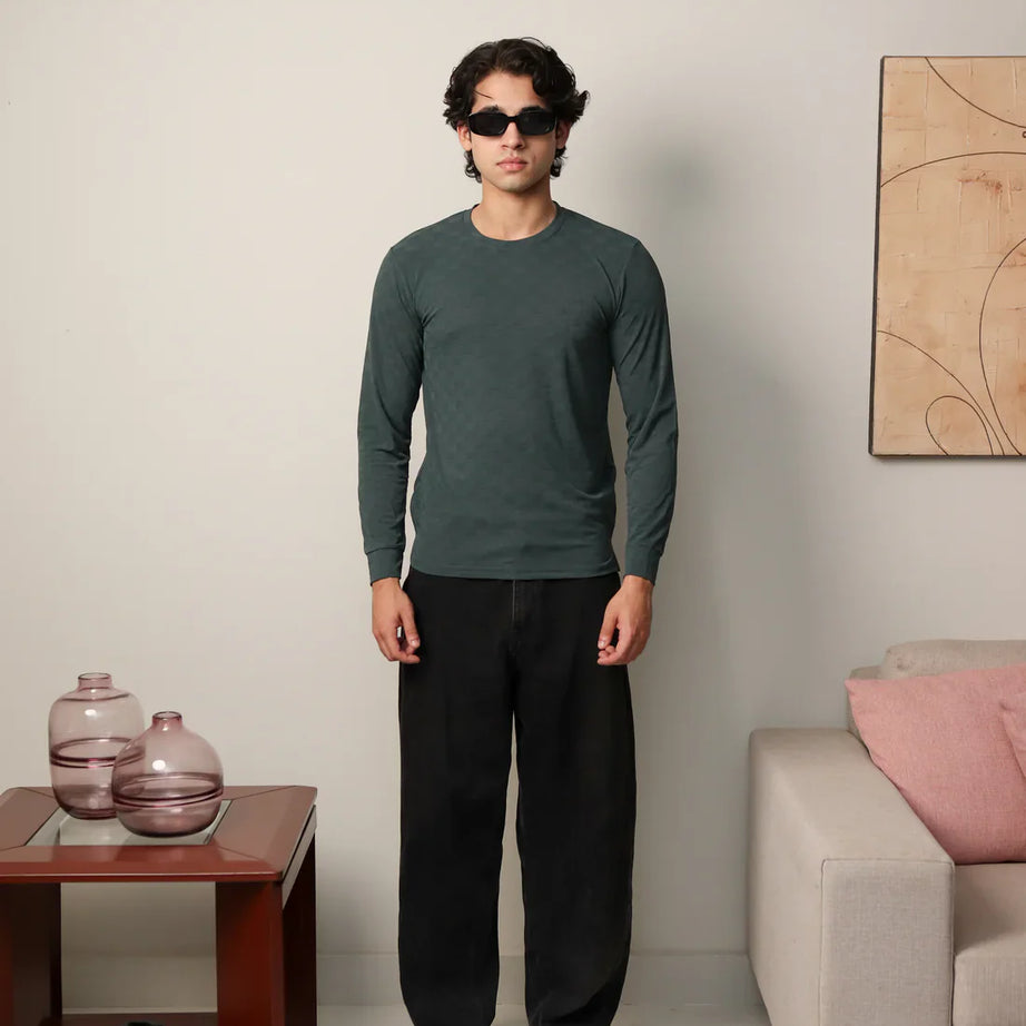 Textured Stretch Full Sleeves Tee