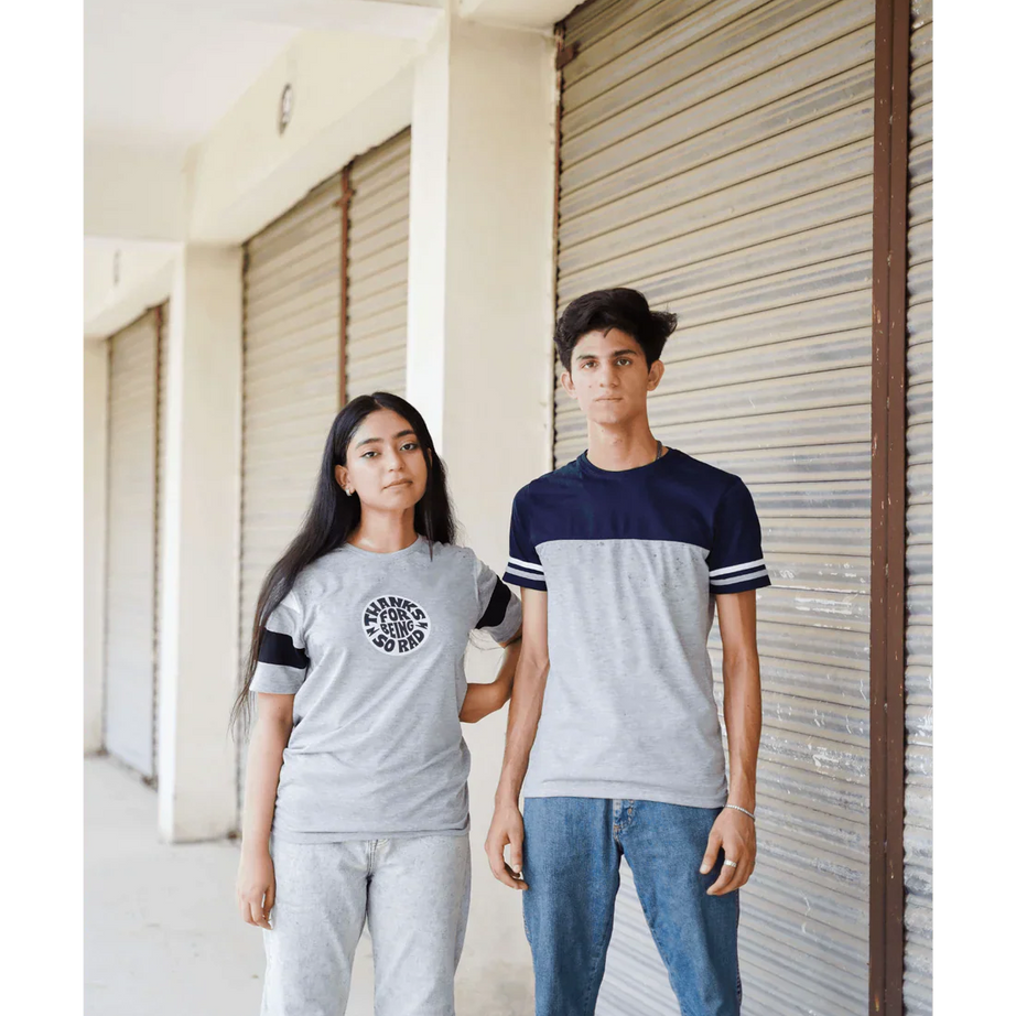 Grey Navy Panel T-Shirt