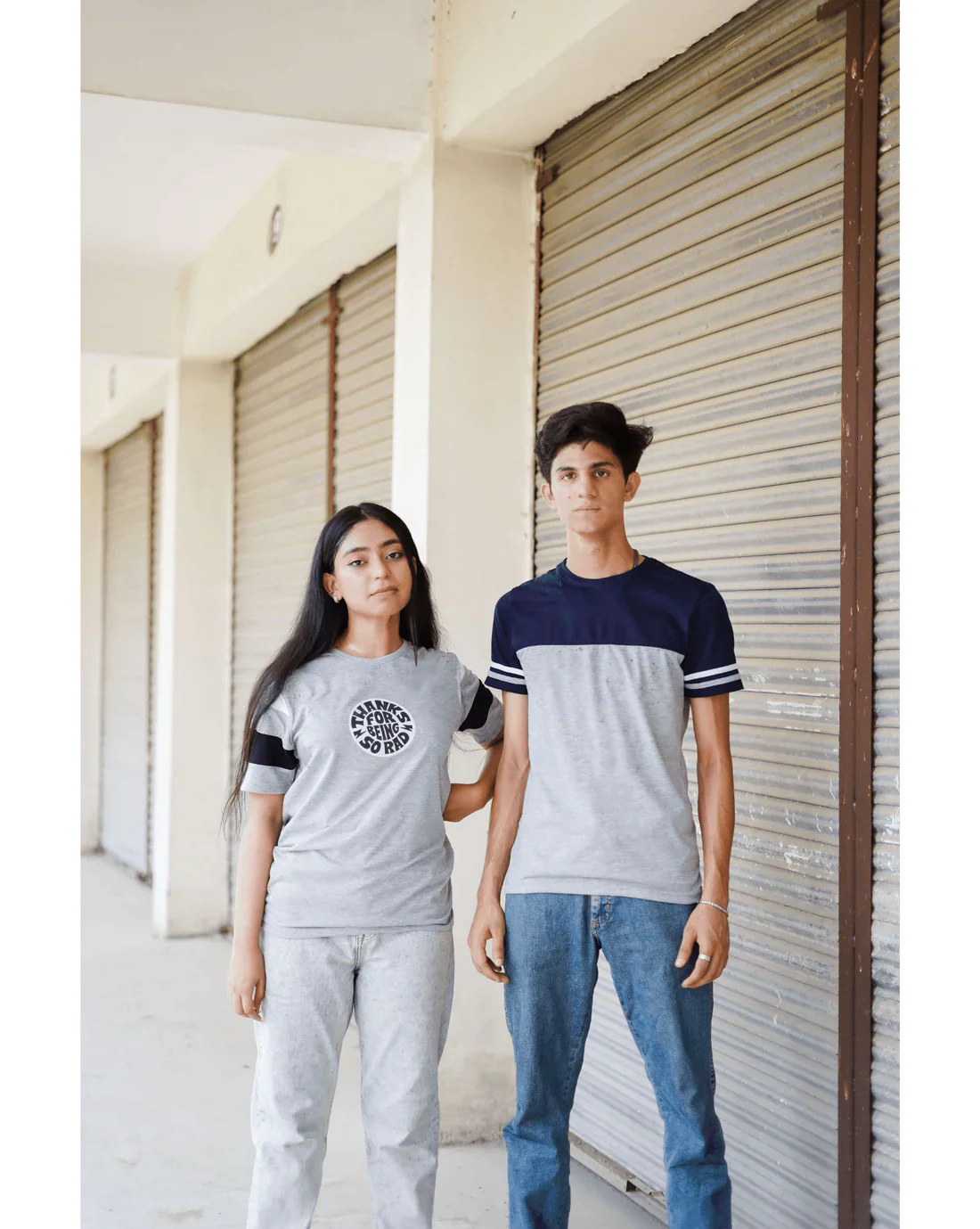 Grey Navy Panel T-Shirt