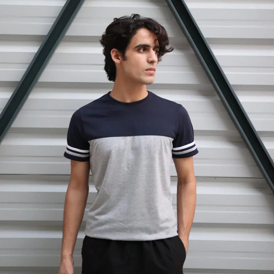 Grey Navy Panel T-Shirt