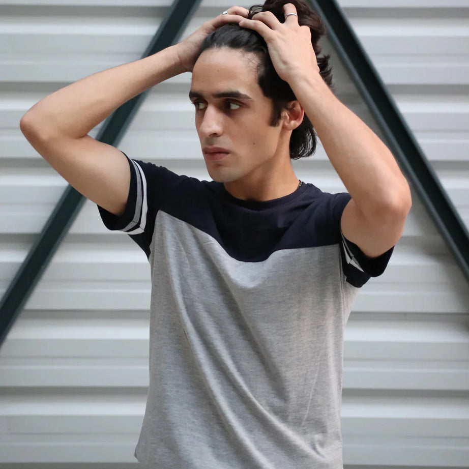 Grey Navy Panel T-Shirt