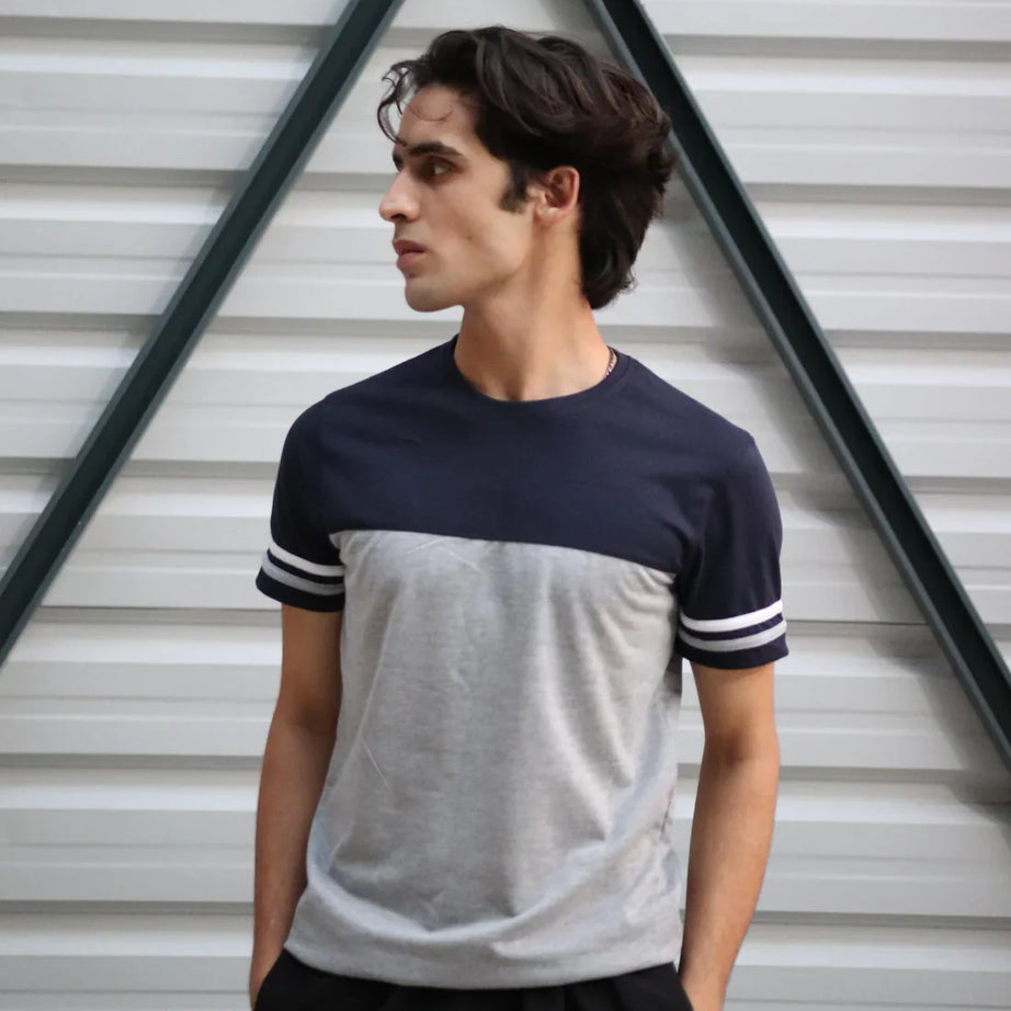 Grey Navy Panel T-Shirt