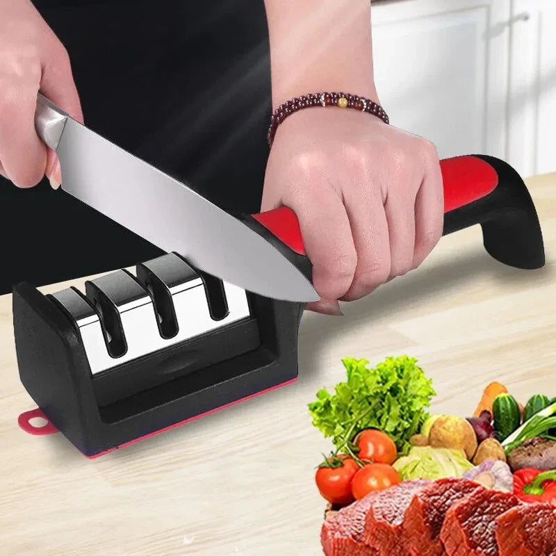 Multi-Function 4 Stages Type Knife Sharpener Handheld with Non-Slip Base for Ceramic Steel and Knives