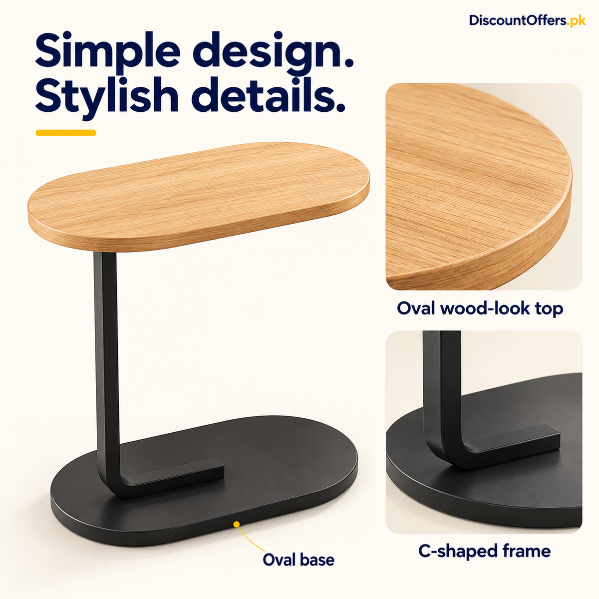 Oval C-Shaped Sofa Side Table