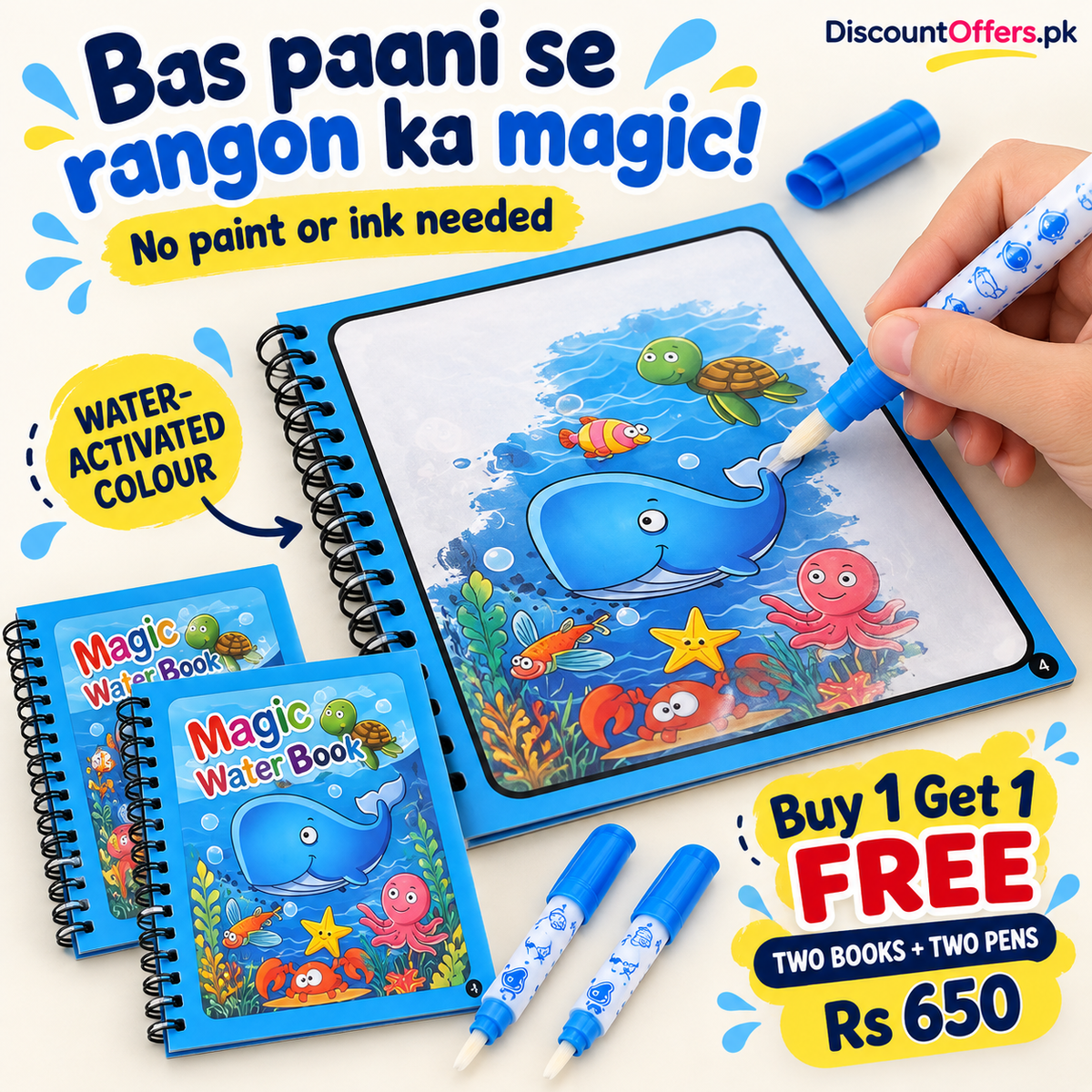 2 Magic Water Coloring Pens and 2 Drawing Reusable Books
