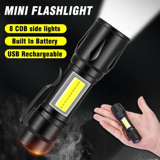 Mini Portable Torch LED Rechargeable Flashlight With USB Charging &amp; Power Bank Waterproof Long Range