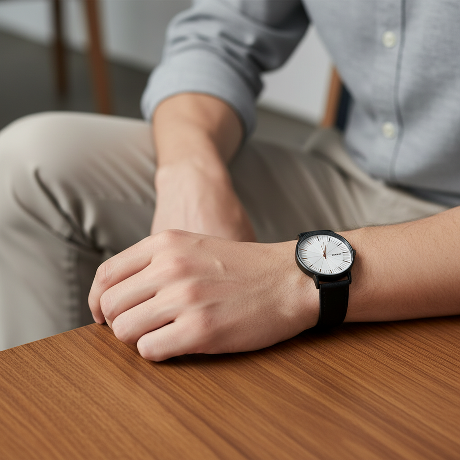 Strike Black Strap with White Dial Men Watch