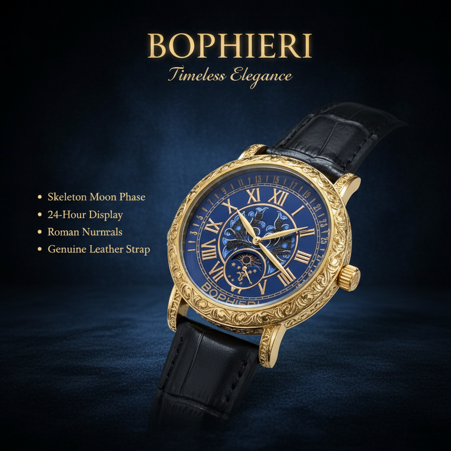 Bophieri Black Strap with Golden Dial Women Watch