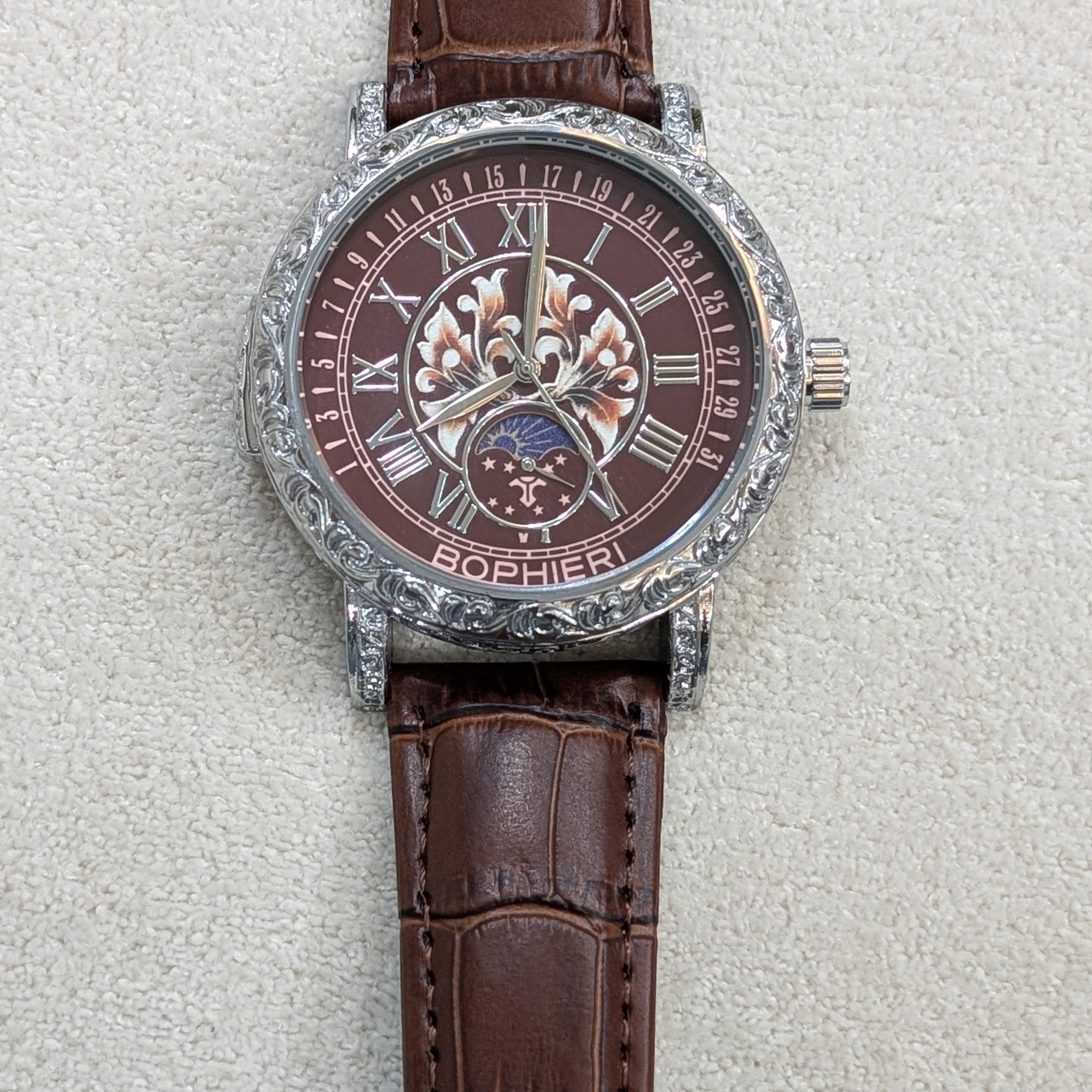 Bophieri Brown Strap with Silver Dial Women Watch
