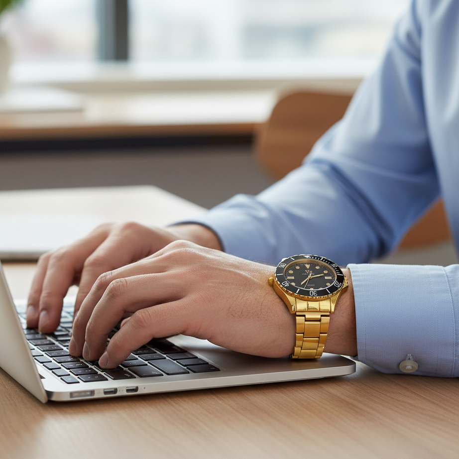 VZ Aurelia Golden Round Black Man Watch