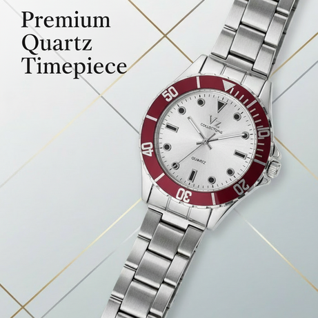 VZ Aurelia Silver Round Maroon Man Watch