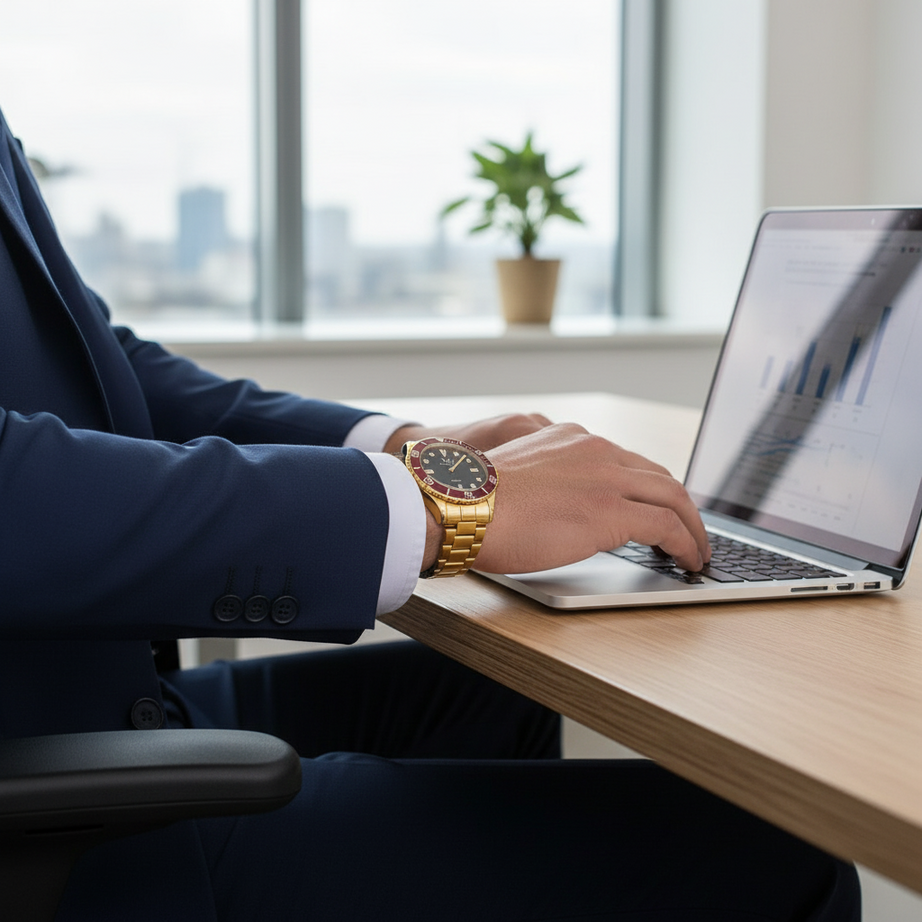 VZ Aurelia Golden Round Maroon Man Watch