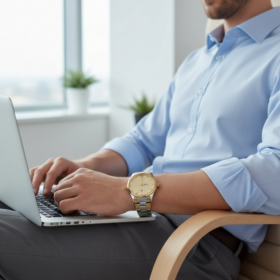 Vitz PrimeX Silver & Golden Touch Men Watch