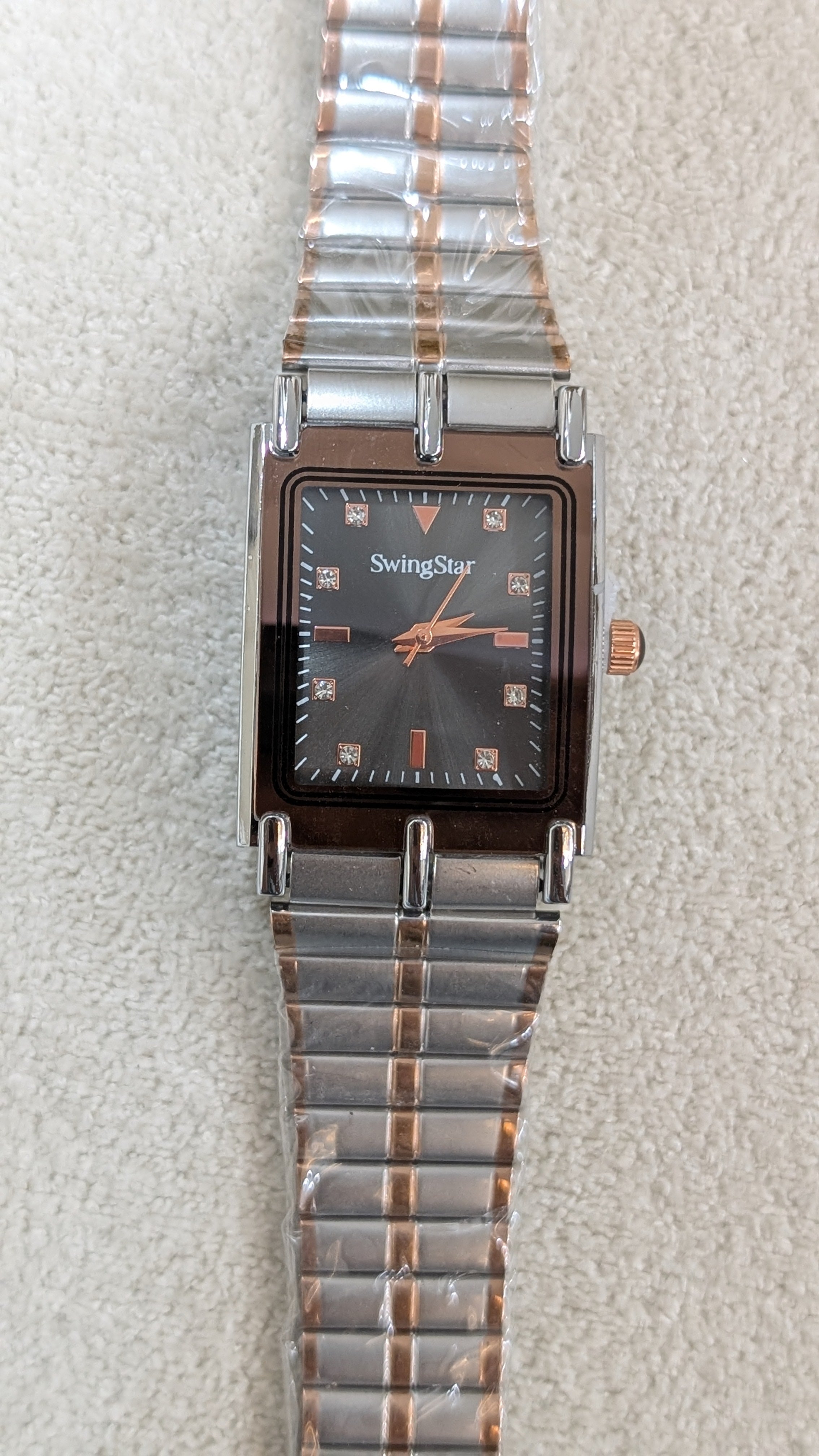 Swingstar Silver & Black Dial with Brown-Line Man Watch
