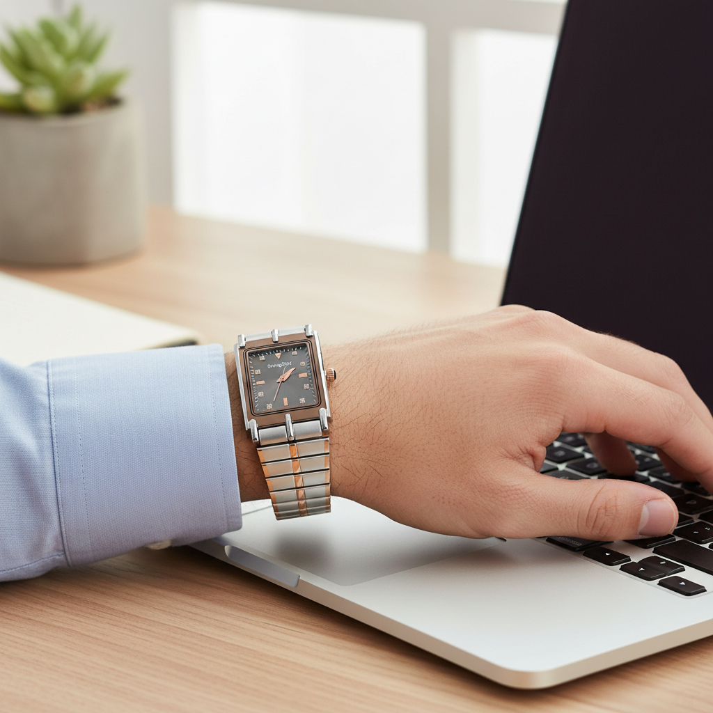 Swingstar Silver & Black Dial with Brown-Line Man Watch
