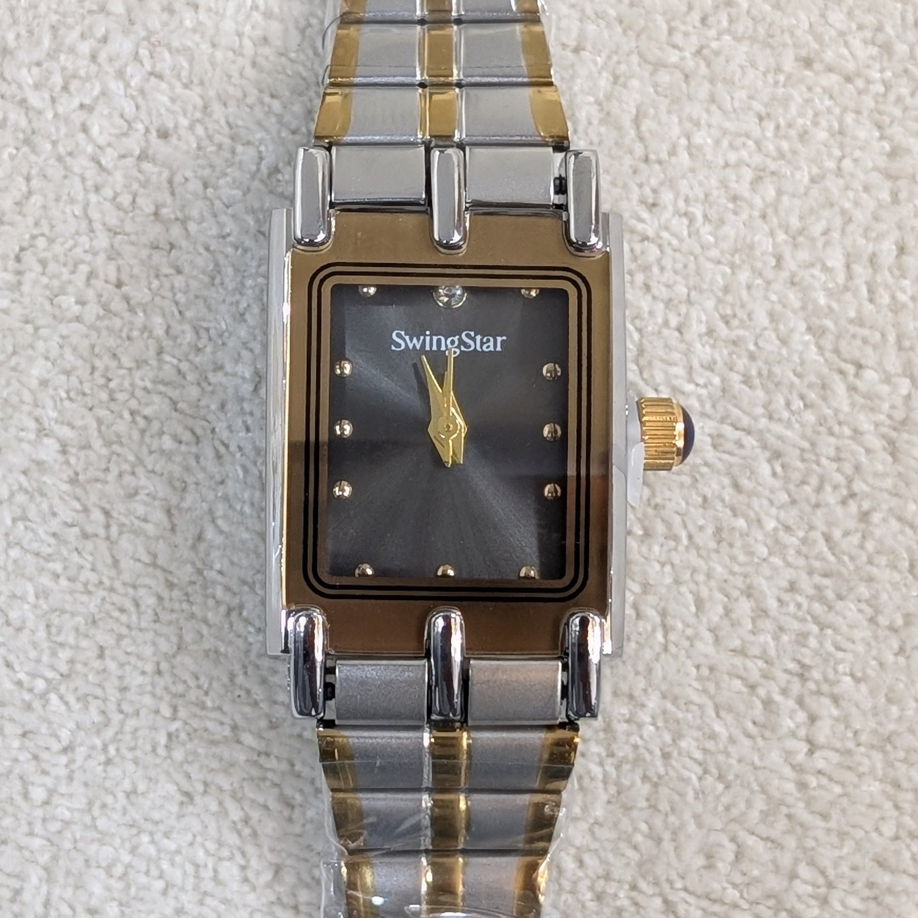 Swingstar Silver & Black Dial with Gold-Line Man Watch
